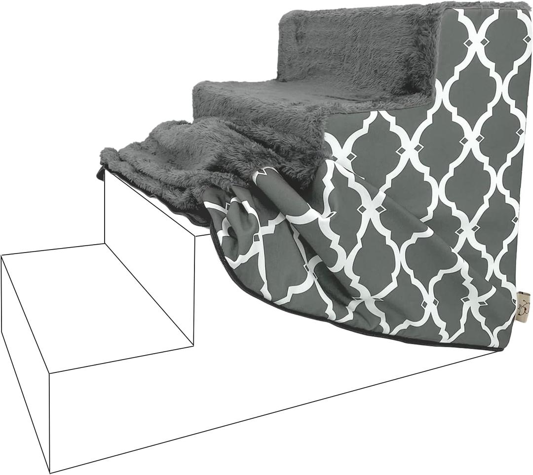 Best Pet Supplies Foam Pet Steps Cover for Small Dogs and Cats, Portable Ramp Stairs for Couch, Sofa, and High Bed Climbing (Cover Only) - Gray Lattice, 4-Step (H: 18") (Cover Only)