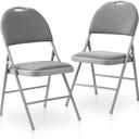BOOSDEN Folding Chairs Set of 2, Heavy Duty Metal Folding Chairs with Padded Fabric Seats, Big Backrest Foldable Chair for Outdoor & Indoor & Dining & Party, Grey, Large