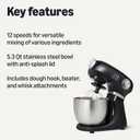 Amazon Basics Tilt-Head Stand Mixer with 5.3Qt Bowl, Dough Hook, Beater and Whisk, 12 Speeds, 350W, Black