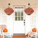 Uieke 2PCS Artificial Hanging Flowers for Outdoors with Hanging Basket, 22.8" 10pcs UV Resistant Fall Faux Flowers, Fake Hanging Plants for Autumn Garden Porch Patio Balcony Decoration