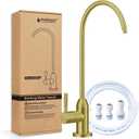 Drinking Water Faucet - Long Thread Stem Filtered Water Tap for Thick Countertop,Lead-Free RO Faucet with Hose and Quick Connect Fittings(Matte Gold)