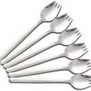 PDCTACST Metal Sporks Set of 6, 18/10 Stainless Steel Salad Spork Utensils, 7.9 Inches Long Handle Dessert Spoons, Ice Cream Spoons Salad Forks Flatware Set, for Fruit Appetizer Dessert Household Use