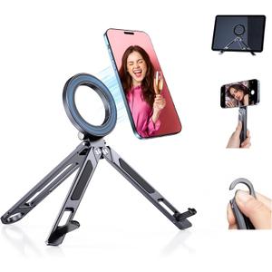 Magnetic Tripod for iPhone iPad, 2-in-1 Portable Phone Stand with Carabiner for Travel Gym, Selfie Stick Tablet Holder Strong Magnet Quick Mount Compatible with iPhone 17 16 15 14 13 12 iPad Series