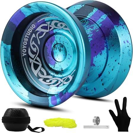 YOYOSTUDIO F25 Finger Spin Trick Yoyo Professional Metal Yoyo for Kids 8-12
Responsive/Unresponsive Yo Yo for Kids & Adults, Pro Yoyo with Bearing Kit, 10 Yo-Yo Strings, Case & Glove -Black Blue Purple