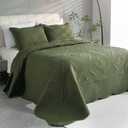 Cmfshape Oversize King Bedspread 128"x120",3 Piece California King Quilt,Lightweight Olive Green Quilt Set for All Season,Modern Coin Pattern Bedding Set, Olive Green