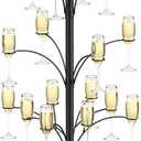 3-Tier 16-Holder Metal Cocktail Tree Stand, Champagne Tower for Glasses Wine Glass Holder Drink Tower, Heavy Duty Drink Stand for Martini Margarita Cups Weddings Parties