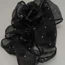 Large Bow Hair Claw Clips for Women Mesh Bubble Hair Barrettes for Thick Thin Hair Elegant Chiffon Silk Hair Accessories (Crystal black)