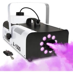 Haiwutech Fog Machine Outdoor Halloween with Timer DMX 1500W Smoke Machine with 9 RGB LED Lights and 28,000 CFM Fogger Remote Control for Party, Stage Effect, Wedding