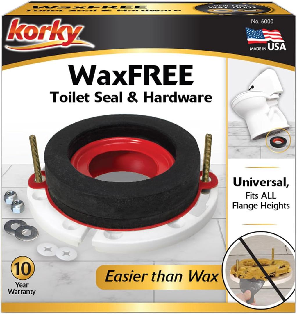 Korky 6000BP Universal Toilet WaxFree Seal with Hardware - Toilet Installation Made Easy - Made in USA , Red (1 Pack)