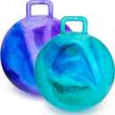 Willingfun Hopper Ball 2 Pack with Air Pump, 18 Inch Bounce Balls with Handles for Kids, Best Gift for Ages 3 4 5 6 7 8 Boys and Girls, Toys for Ages 3-10, Ride on Toys for Kids 4-8, Hopper Toy (Mixed Blue & Purple)