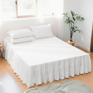 FALUCA Soft Cozy French Linen Bed Skirt with Pleated Frills - 14" Tailored Drop Dust Ruffle for Farmhouse & Modern Bedrooms, Breathable Linen-Cotton Blend, Easy-Fit Bedding (14" Queen, White)