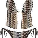 ZAFUL Women Striped Halter Bikini Set Backless String Tankini Tie Side Swimsuit Cheeky 2 Piece Bathing Suit, Medium