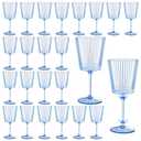 24 PCS Blue Ribbed Plastic Wine Glasses 13.5 OZ Ribbed Wine Glasses Detachable Wine Glass Elegant Fluted Glassware Vintage Style for Wedding Anniversary Birthday Dinner Parties(Blue, 24 Pack)