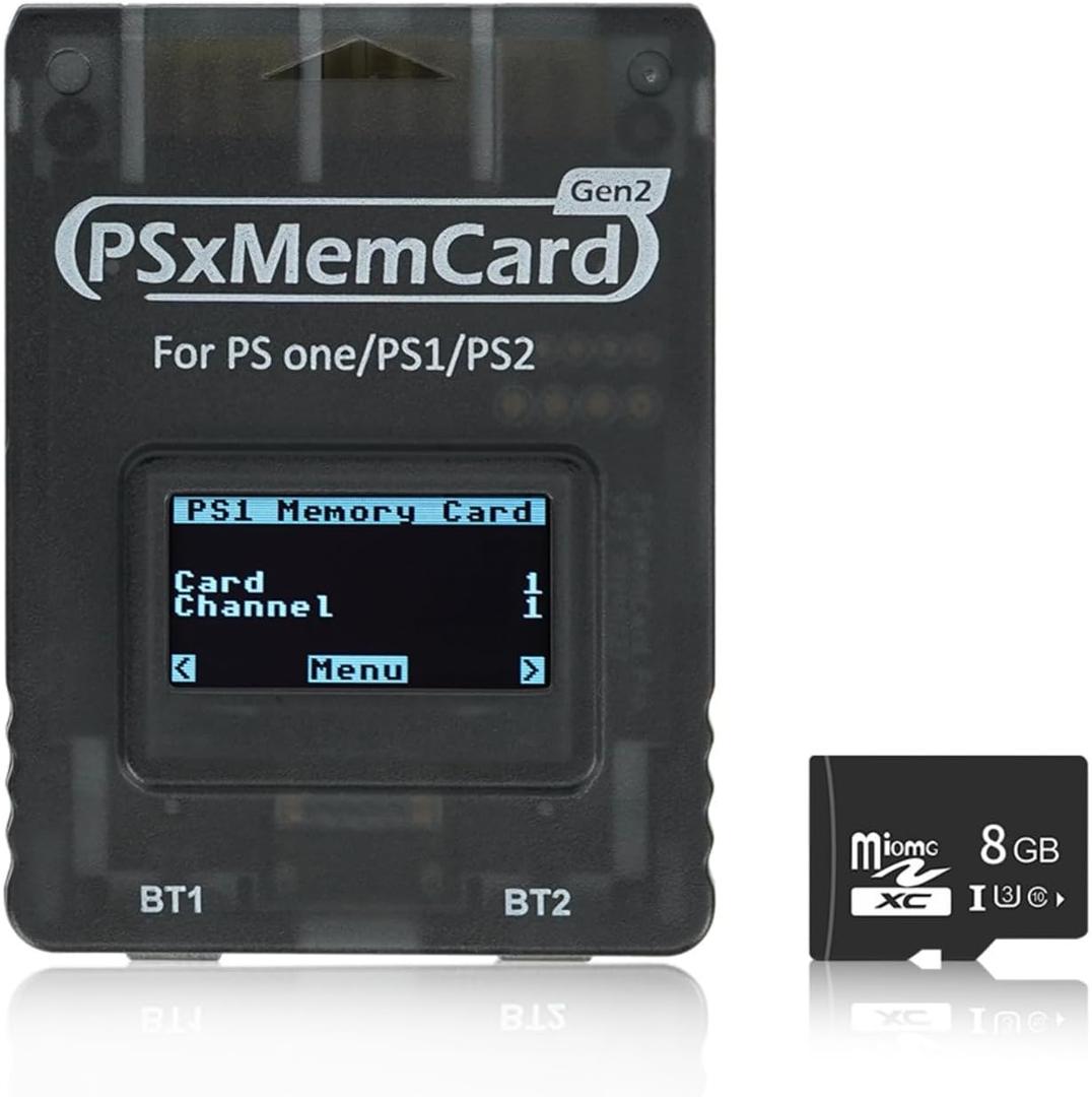 BITFUNX PSxMemCard Gen2 Memory Card - Supports Firmware Upgrade, Unlimited Storage and Sd2psXtd, Includes an 8GB MicroSD Card, High Speed Game Memory Card for PS2/PS1/PS One Console (Tran-Black)