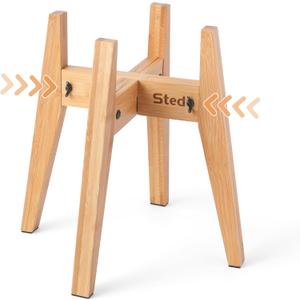 Sted Locking Elevated Dog Bowl Stand for Large Dogs, Adjustable Width 7.5-11 Inches Raised Dog Bowl Stand, 13" Tall Dog Food Bowl Holder, Bamboo Dog Slow Feeder Stand