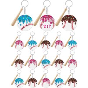 Taiyin 18 Sets Baseball Softball Acrylic Keychain Bulk DIY Ball Bag Tag Sports Party Favors Mini Ball Charms for Team Gifts(Ice Cream Dripping,Baseball)