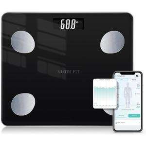 NUTRI FIT Bathroom Weighing Scale for Body Weight and Fat, Digital Smart Scale with Bluetooth, Body Composition Watchers with APP for BMI, Muscle, Weight Loss, Max 150kg/330lb