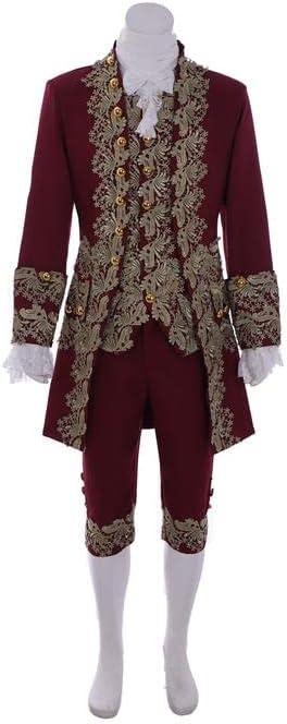 MelangCos Men's Victorian Costume Rococo Costume Suit Prince Cosplay Regency Costume for Halloween (Large, Maroon)