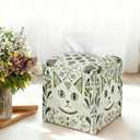 Cat Tissue Box Holder, Sage Green Floral Leather Tissue Box Cover Square, Paper Napkins Everyday Dispenser Accessories for Bathroom Vanity Countertop Night Stands Kitchen Office Home Decor