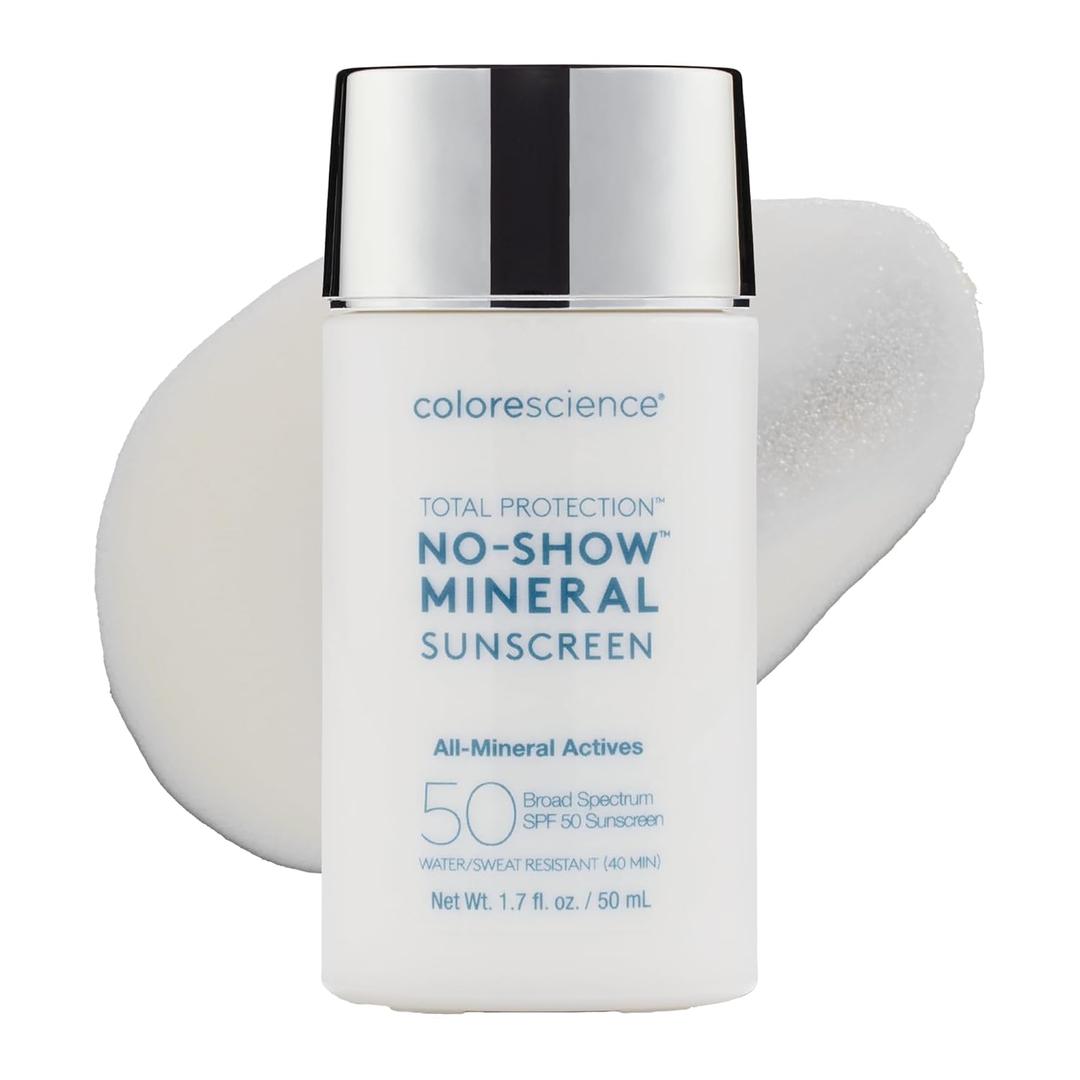 Colorescience Total Protection No-Show Mineral Sunscreen SPF 50, 100% Invisible all-mineral sunscreen for all skin tones & types (1.7 Fl Oz (Pack of 1))