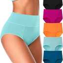 ASIMOON High Waisted Cotton Underwear for Women Plus Size Slight Tummy Control Full Coverage Panties Briefs Ladies Pack, XXL