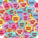 Hotop 48 Pcs Valentine's Day Iron on Heart Patches Conversation Hearts Sew on Embroidered Applique Colorful Candy Iron on Patches Repair Patch for DIY Clothes Pants Backpack Hat Gifts(Classic Color)