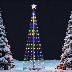 JOIEDOMI LED Christmas Cone Tree Lights, 6FT Outdoor Lighted Tree with 8 Lighting Modes & Star Topper, Christmas Decorations for Yard Porch Patio Garden Holiday Decor, Warm White (Multicolor)