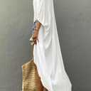 CHERRY CAT Women Beachwear Long Beach Coverups Casual Dress Solid White (White)
