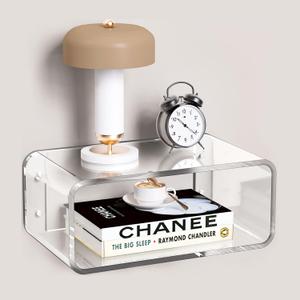 Acrylic Floating Nightstand, Bedside Table, Nightstand Shelf Wall Mounted Bedside Shelf (Clear, Small)