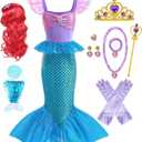 Little Girl Luxury Mermaid Costume Princess Dress for Girls with Accessories (4-5 Years, Blue)