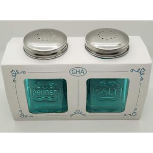 Vintage Salt & Pepper Set 8oz Blue Glass