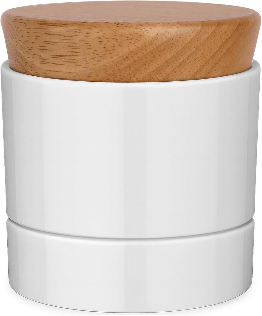 French Butter Dish,Samseel Porcelain Butter Crock with Water Line and Thick Wooden Lid, a Countertop Butter Keeper for Spreadable,Bright White