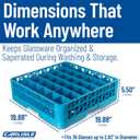 Carlisle FoodService Products Opticlean Divided Glass Rack with 36 (4.75 x 2.91 Inch) Compartments for Kitchen and Restaurant, Plastic, 19.88 x 19.88 x 5.50 Inches, Blue