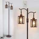 Industrial Vintage Dimmable Lamp, 2 Classical Lanterns Rustic Farmhouse Floor Lamp with Bronze Gold Finish, for Living Room Bedroom (Red Copper)