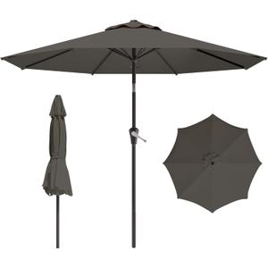 9 FT Patio Umbrella for Outdoor, Outdoor Umbrella with Push Button Tilt and Crank, Outdoor Patio Umbrellas with 8 Sturdy Ribs for Market, Garden, Deck, Backyard, Pool (Gray)