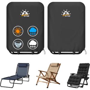 Zettum Zero Gravity Chair Cover 2 Pack - 600D Outdoor Folding Patio Chair Covers Heavy Duty & Waterproof, Premium Gravity Chair Cover with Adjustable Cord and Snap Buckles (28" W x 13" D x 44" H)