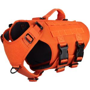ICEFANG GN3 Tactical Dog Harness with 6X Buckle,Dog Molle Vest with Handle,3/4 Body, Hook and Loop Panel for ID Patch,No Pulling Front Clip (M (Neck 15"-22"; Chest 25"-31"), Safety Orange)
