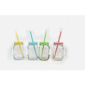 Glass Mason Jar Drink Tumbler Cocktails Beer Lid and Straw 4 Colours Outdoor