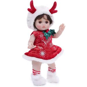 Cloveray Baby Dolls, 18 Inch Realistic Reborn Full Vinyl Baby Doll with Brown Curly Hair, Hand-Painted Freckles & Cozy Red Outfit for Girls Ages 3+, Pretend Play, Display & Collection