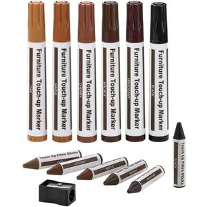 Furniture Repair Kit Wood Markers - Set of 13 - Markers and Wax Sticks with Sharpener Kit, for Stains, Scratches, Wood Floors, Tables, Desks, Carpenters, Bedposts, Touch Ups, and Cover Ups (6+6, Six Colorway Kit)