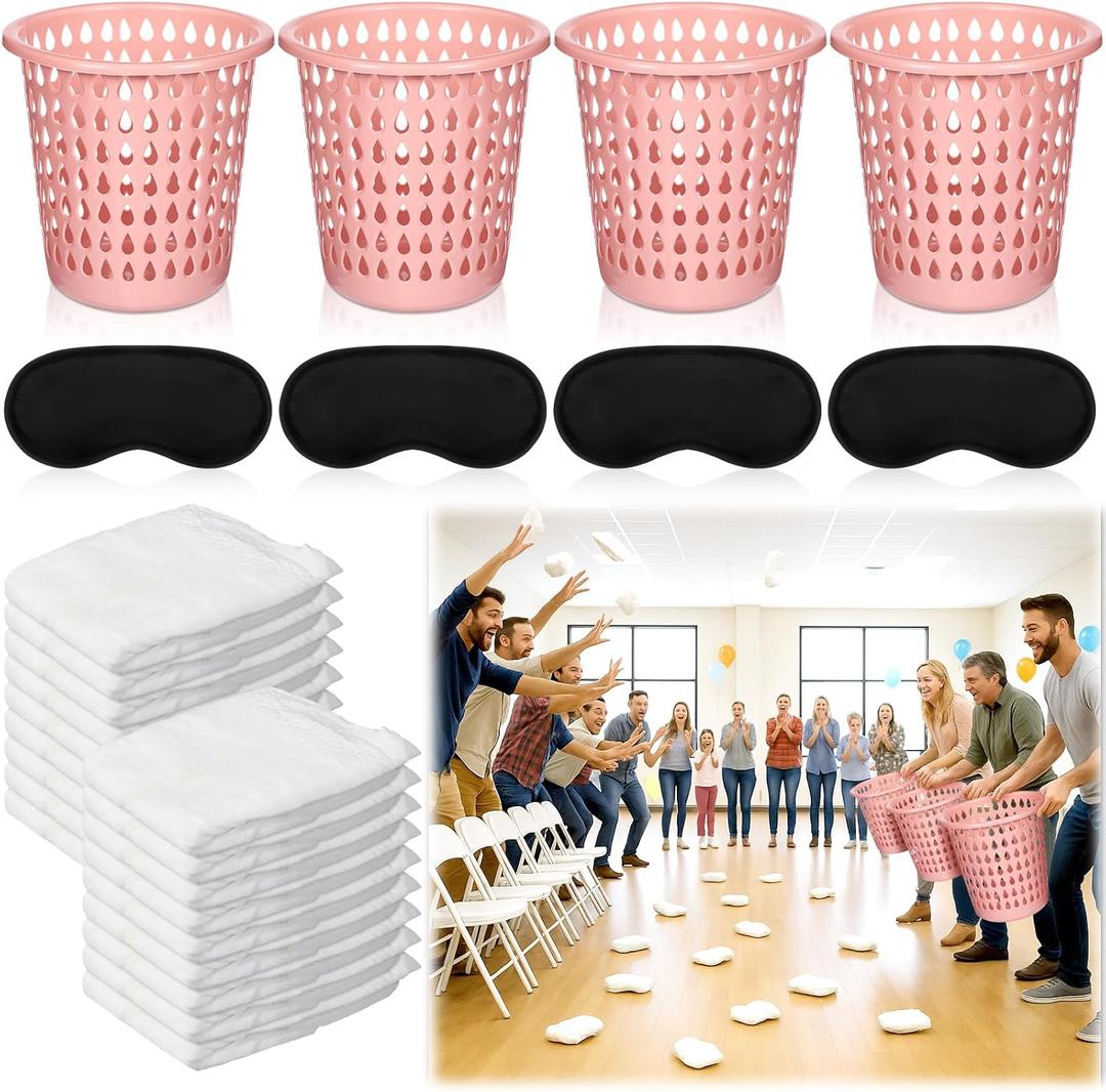 LemonRoad 4 Pack Funny Baby Shower Diaper Games Activities Kits Toss the Diaper in the Pail Hilarious Gender Reveal Games Prizes Accessories for Boys Girls Women Men (Pink)