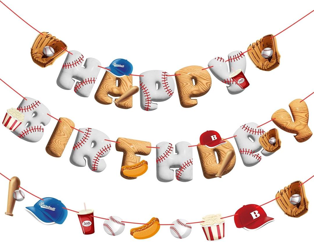 Pre-Strung Baseball Birthday Decorations, Baseball Happy Birthday Party Banners, Sports Birthday Banner for Kids (White)