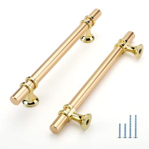 10 Pack Kitchen Cabinet Handles Brushed Gold Cabinet Pulls 5 Inch Gold Drawer Pulls for Dresser Bathroom Modern Kitchen Hardware for Closet and Cupboard, Zinc Alloy Base (Hole Center:5 inch (128mm))