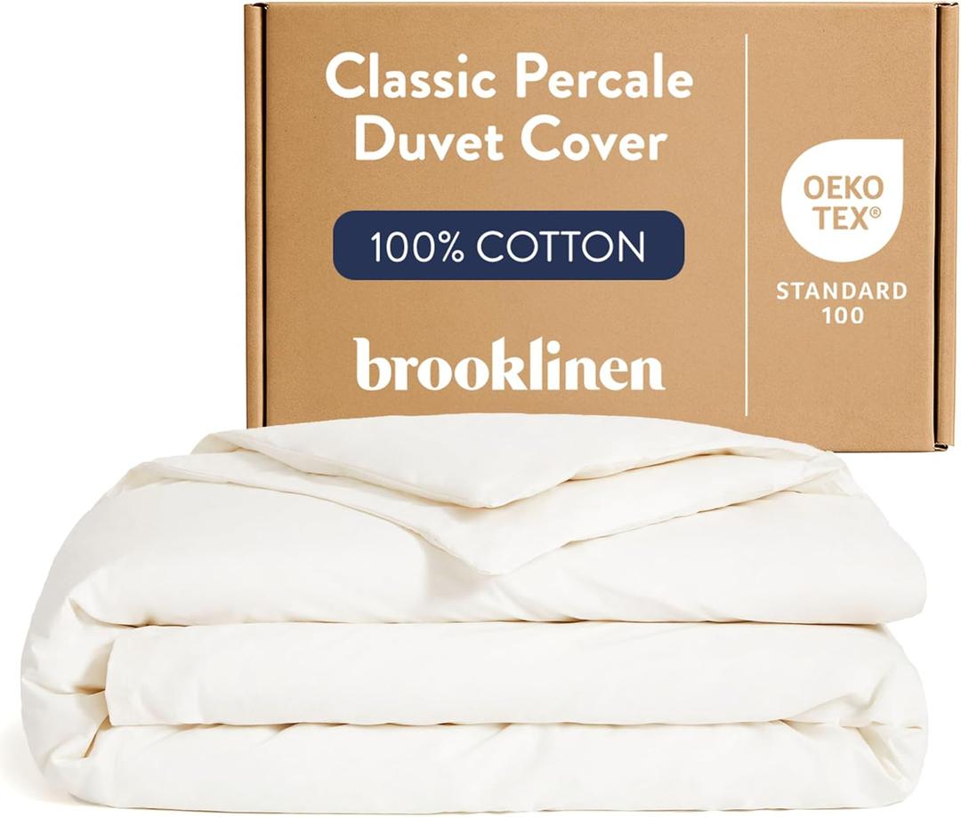 Brooklinen Luxury Percale Duvet Cover  100% Cotton, Cool, Crisp, Extra-Long Corner Ties, Button Closure, Soft & Breathable  Machine Washable, Duvet Cover Full/Queen Bed Sizes (Cream)