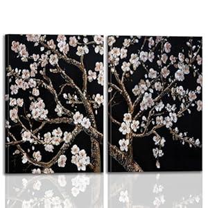 2Pcs Framed Tree of Life Botanical Canvas Print Wall Art Vintage Black Floral Wall Poster Print Decoration Living Room Bedroom Office Gallery Decor Ready to Hang 16×24 inch