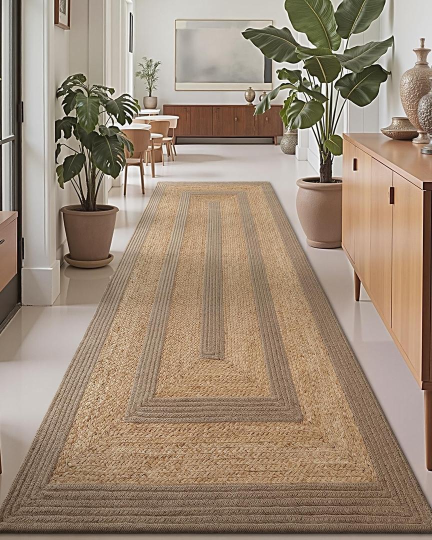 LUMI Jute Runner Rug Non Slip for Hallway, 3'x8' Natural Rustic Carpet No Shedding, Farmhouse Braided Area Mat Indoor High Traffic for Living Room, Entryway, Kitchen, Laundry (Linen Bloom)