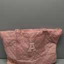 Gifts for Women Girls Initial Travel Duffle Bag Quilted Weekender Carry-On Overnight with Cosmetic Bag, Gym Bag with Shoe Compartment Personalized Bag, Pink A