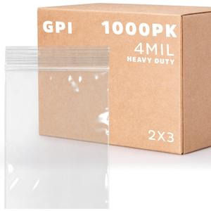 CLEAR PLASTIC REUSABLE ZIP BAGS - Bulk GPI Case of 1000, 2" x 3" 4mil Thick Heavy Duty, Strong & Durable Poly Baggies with Resealable Zip Top Lock For Travel, Storage, Packaging & Shipping.