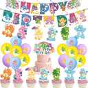 50pcs Cute Bears Party Decorations Pack - Birthday Occasion, Pink, Purple, Green, Blue - Includes Happy Birthday Banner, Cake Topper, Cupcake Toppers, Hanging Swirl, Balloons