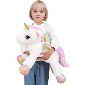 24 Inch Big Unicorn Stuffed Animal Plush Toy Pillow, Cute Soft Giant Unicorn with Rainbow Wings Large Doll, Gift for Children Girls Boys Kids Valentine Birthday Christmas